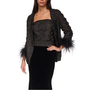 NWT Cara Cara Rachie Black/Gold Feathered Merino Wool Cable Knit Cardigan- Small